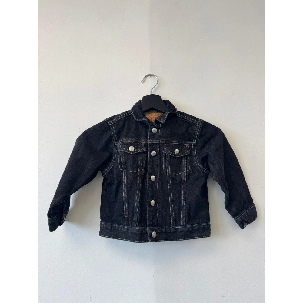 GUESS Jacket Toddler 4T Black Denim Trucker Red Embroidered Back Logo Kids